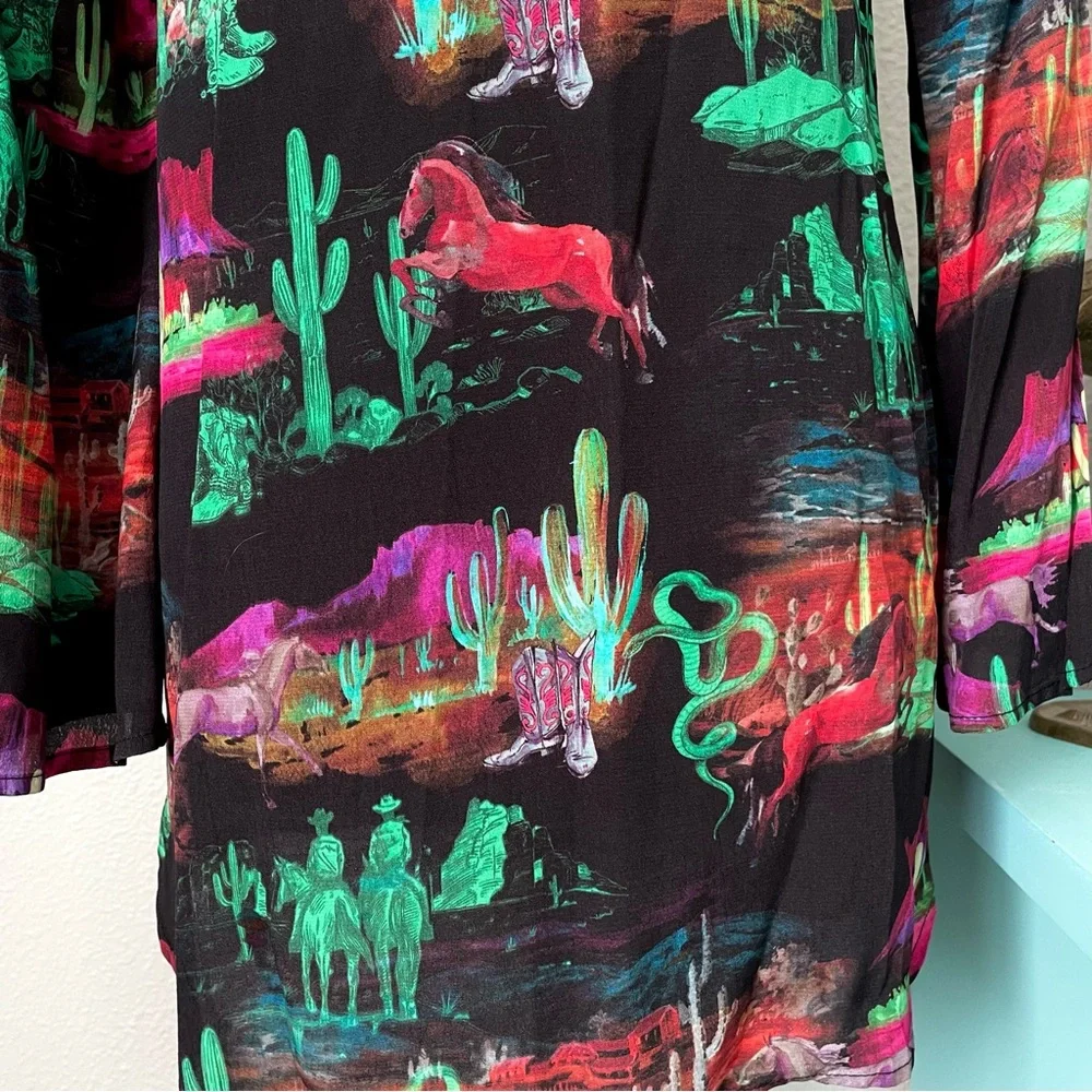 Nasty Gal Black Desert Print V-Neck Rodeo Plunge Minidress Sz 6 New With Tags - Picture 7 of 15